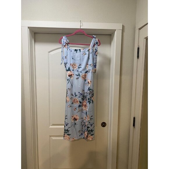 Petal & Pup Laurel Dress Womens US 4 Blue Floral Midi Tie Strap Summer New - Picture 2 of 4